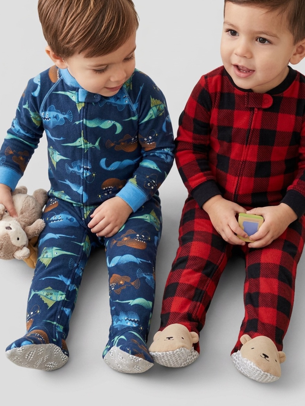 Blue Shark and Red Plaid Footies
